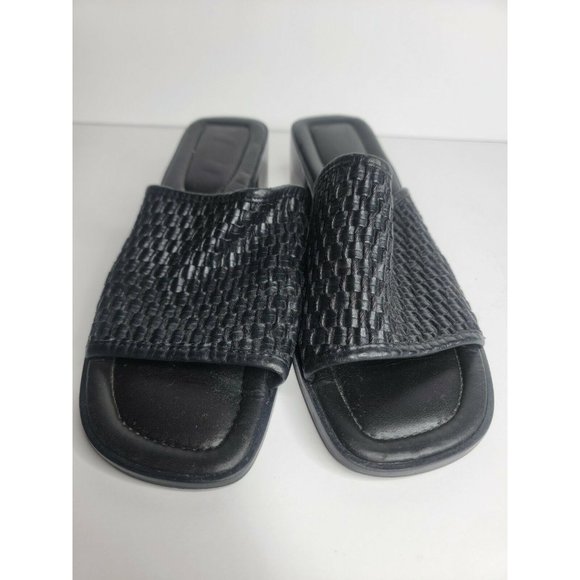 Nicole Womens Slip ons Sandals Black Woven Strap Chunky Heel - Picture 4 of 8